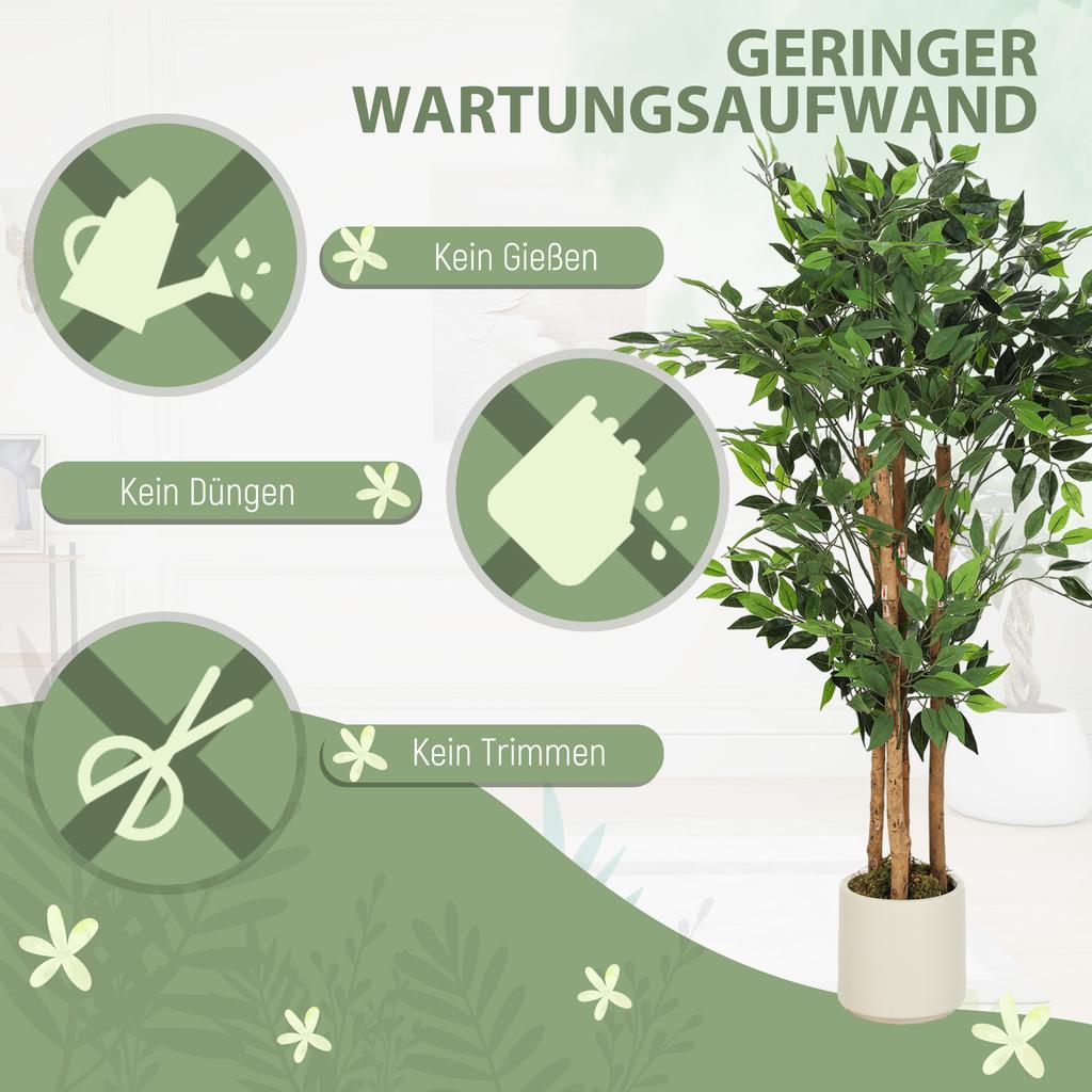 120cm Artificial Ficus Tree, Fake Potted Tree with Solid Wood Trunk and Pot for Indoor, Green