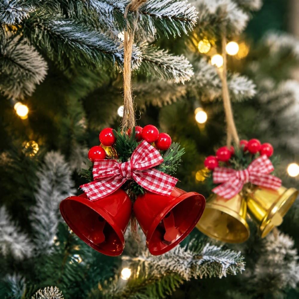 Plastic Christmas Bell Hanging Ornament DIY Xmas Bow Bell Hanging Decor Window Decoration