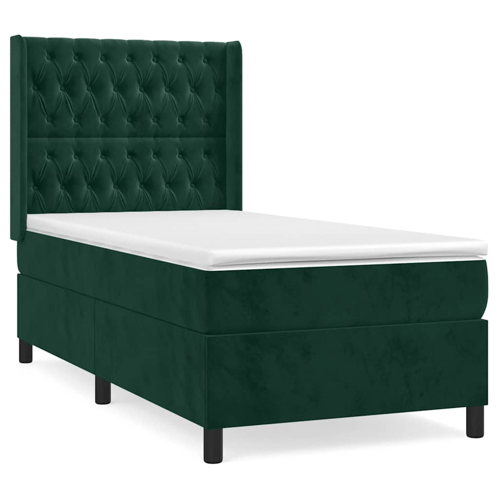 Box Spring Bed with Mattress Dark Green 90 x 190 cm Velvet