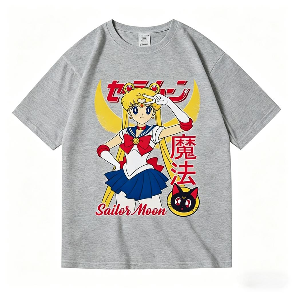 2026 New Style Sailor Moon Theme Retro Sweet Cool 100% Pure Cotton Printed Kids T-shirt Summer Casual Tops
