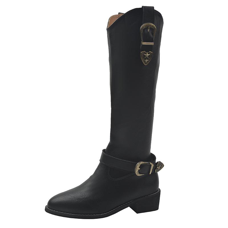 2024 High Quality Ladies Shoes Zip Women's Boots Fashion Belt Buckle Modern Boots Women Sexy Pointed Toe Knee-High Boots Zapatos