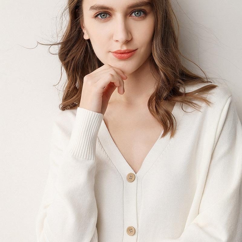 Весенне-осенний новый вязаный кардиган для женщин, свободные топы с длинным абзацем, корейская версия свитера с v-образным вырезом, куртка-свитер, кардиган