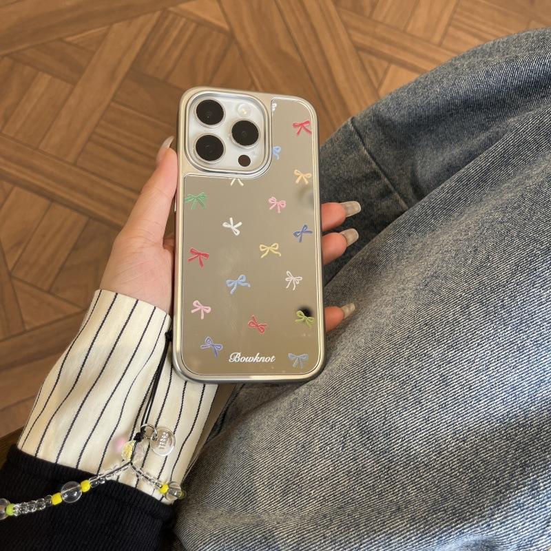 Инста-зеркальный цветной бант в корейском стиле чехол для iPhone 11 Pro Max Apple 11 чехол для мобильного телефона 11 гальваническое покрытие 11 цепочка