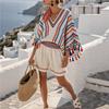16 European and American summer printed beach blouse vacation casual bikini beach bat sleeve set