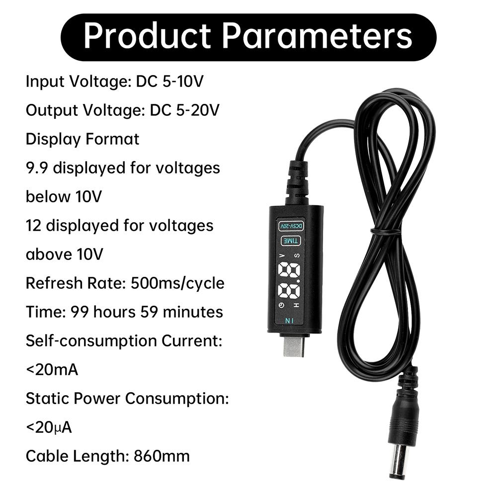 USB Adjustable Boost Converter DC 5-10V to DC 5-20V Step-up Converter Fast Charging Cable for Router Laptop Desk Lamp
