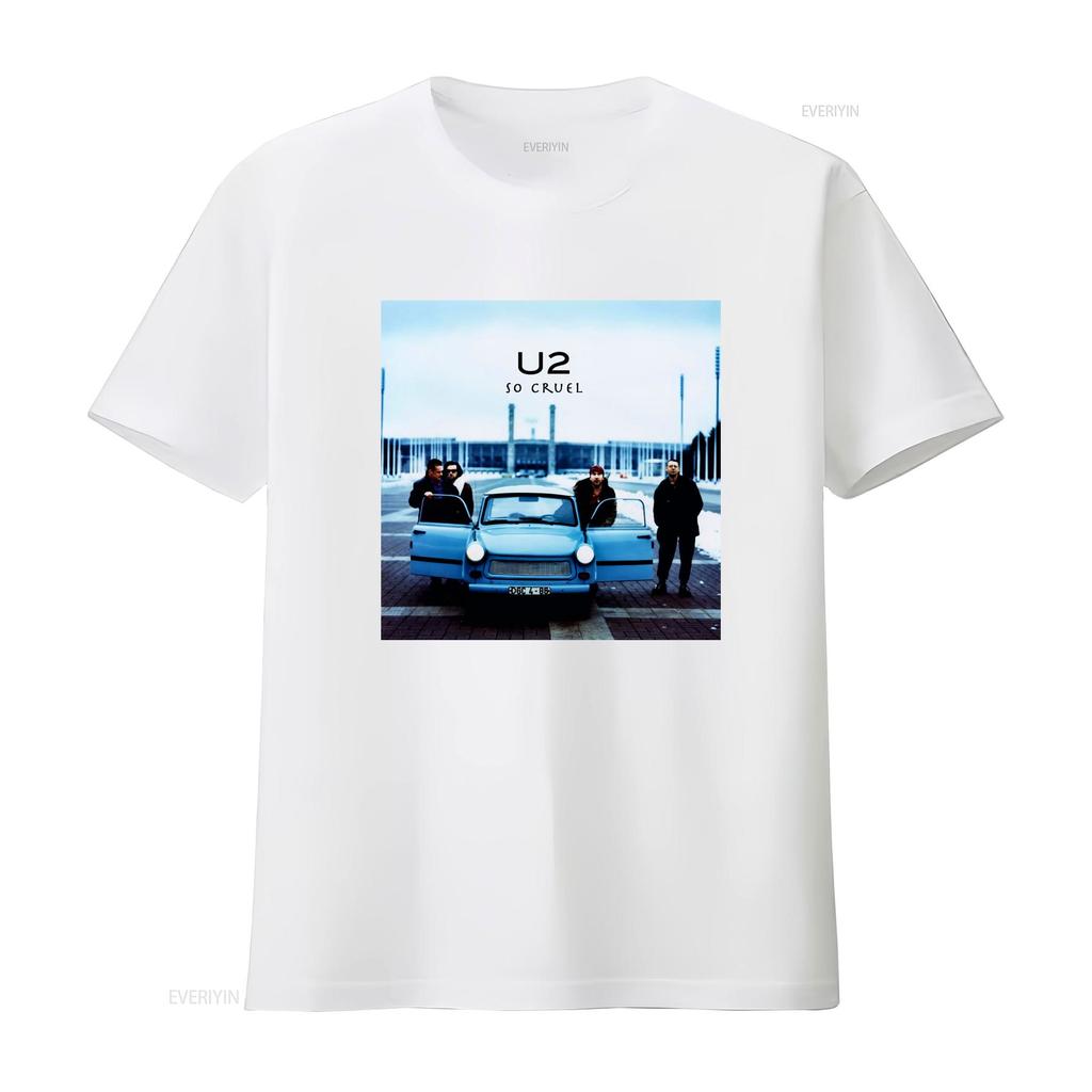 U2 So Cruel Рок-музыкальная группа Логотип Черная футболка Дизайн ретро-автомобиля Идеально для фанатов T365 Винтажный стиранный Графический Дышащий Унисекс