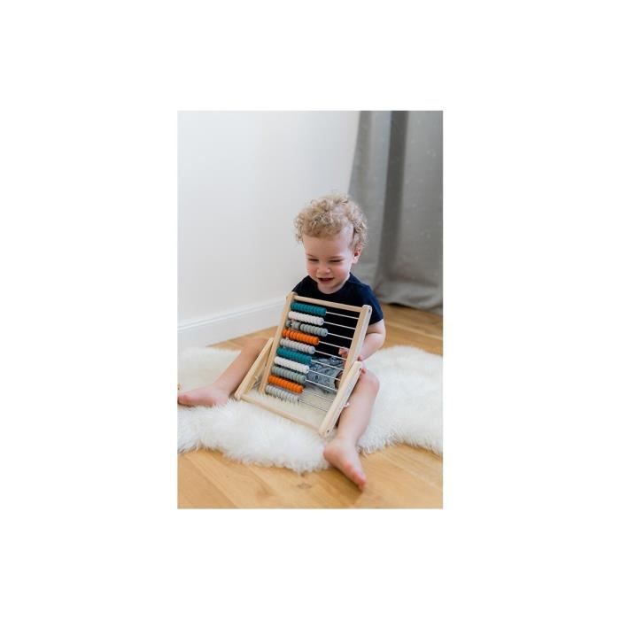 Boulier abaque kindsgut avec 100 boules colorées en bois bleu pétrole - jeu éducatif de calcul