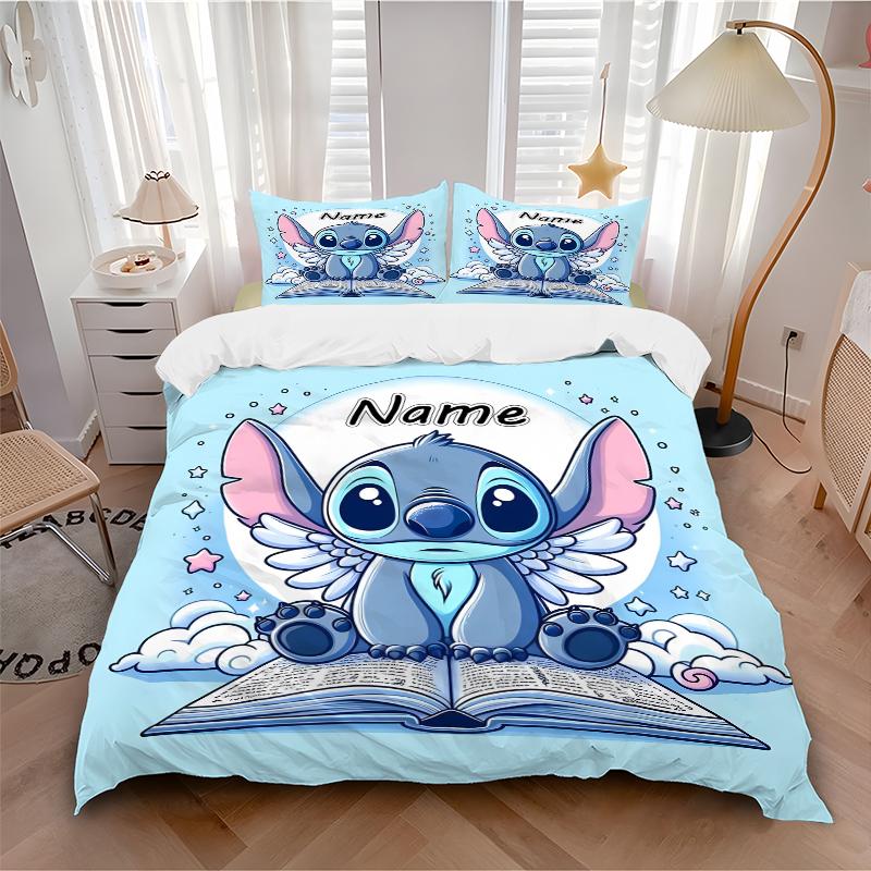 Custom Textile Lilo & Stitch Love Bedding 3 Piece Set HD Print Duvet Cover Pillowcases for Teens Adult Bedroom Decoration