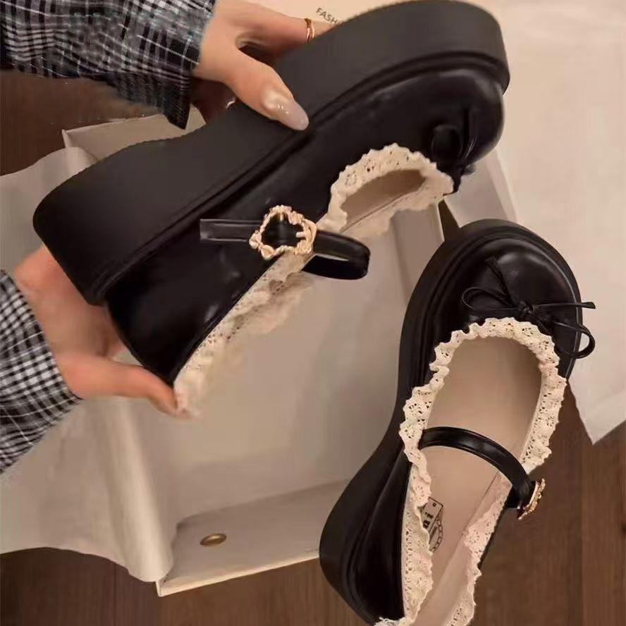 Милые туфли-лолиты из лакированной кожи с бантом, женские 2025 осень, новые черные ретро туфли Мэри Джейн на платформе с увеличением высоты