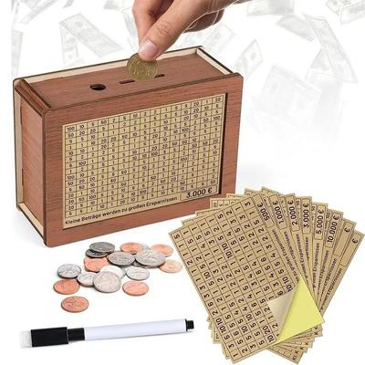 Копилка для денег 500/1000/2000/3000/5000/10000 евро, деревянная копилка для денег, многоразовая копилка с копилками для целей и чисел