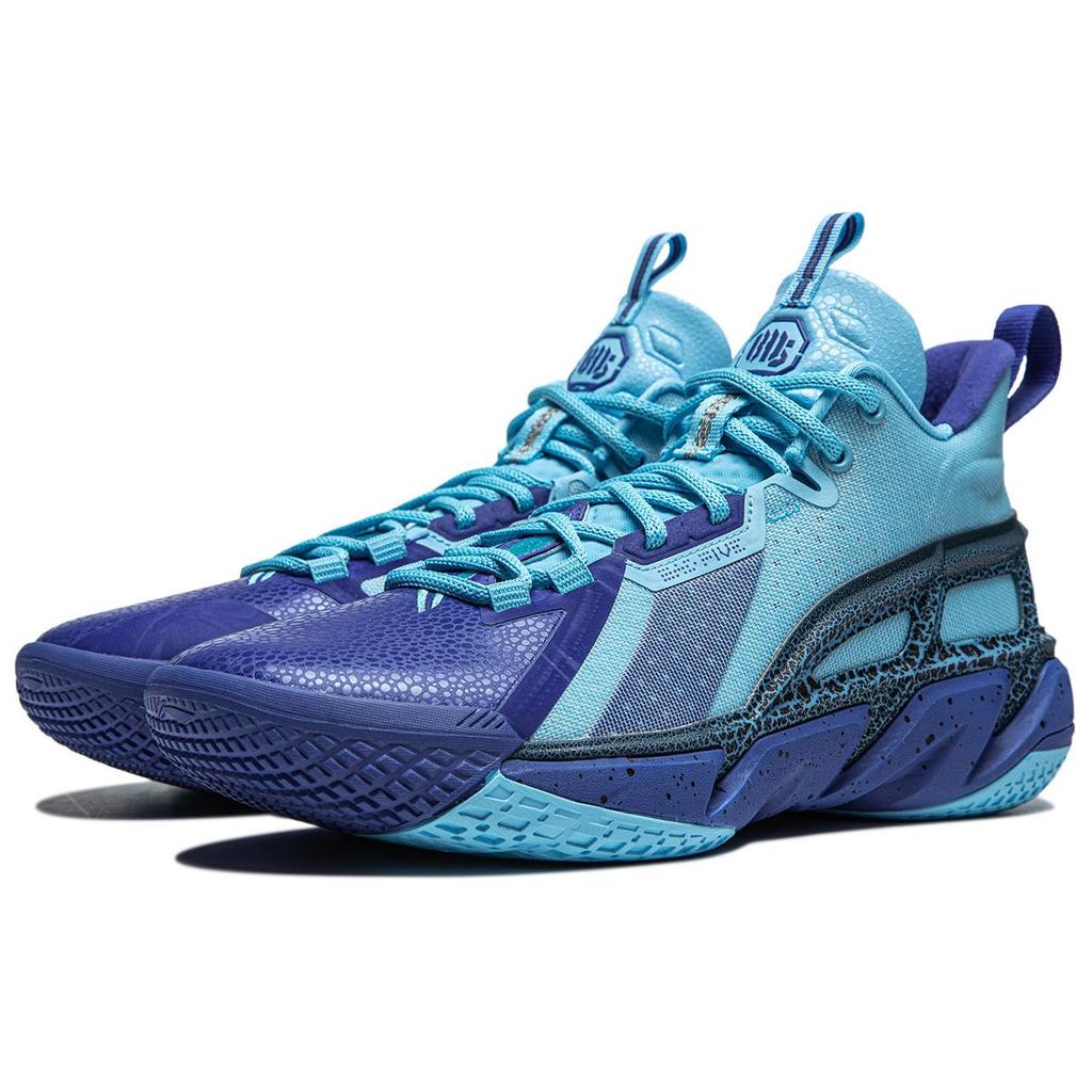 Li Ning BadFive 4 Cushioning Abrasion Resistant Breathable Mid top Basketball Shoes Men's Blue ABFU015-6
