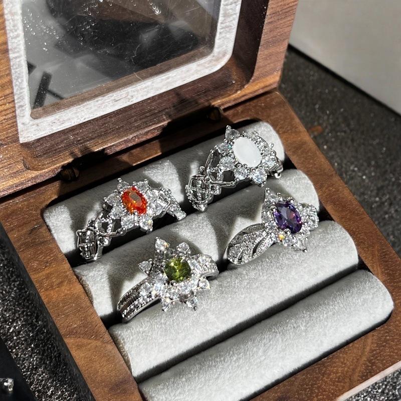 Новый Уникальный Дизайн Цветное Фиолетовое Сокровище Полностью Алмазный Zir*****Кольцо-Ручка Подсолнух Супер Блеск Высококлассное Кольцо Легкой Роскоши