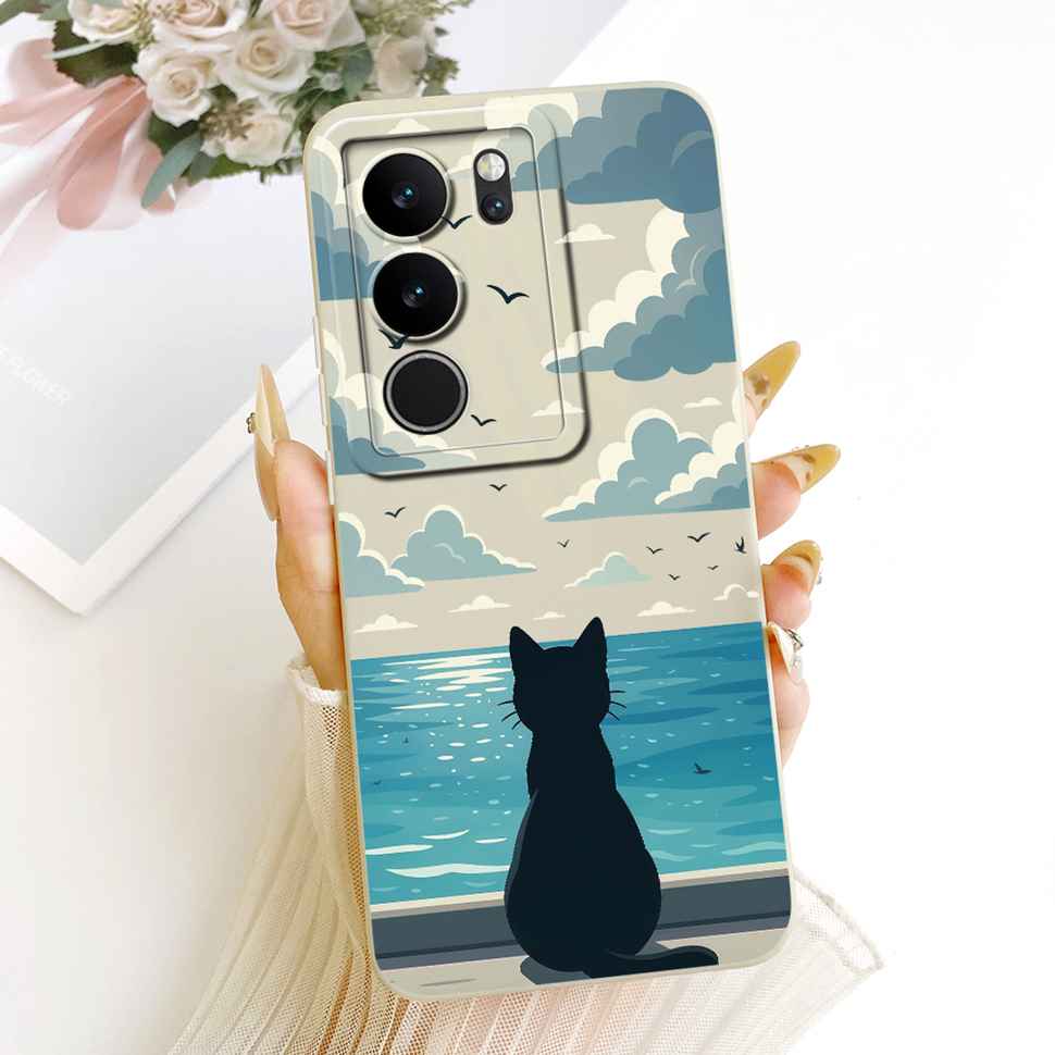 For vivo S17 V2283A Case Cute Cartoon Cat Butterfly Silicone Back Cover For Vivo S17 S17 Phone Protection Cases Fundas