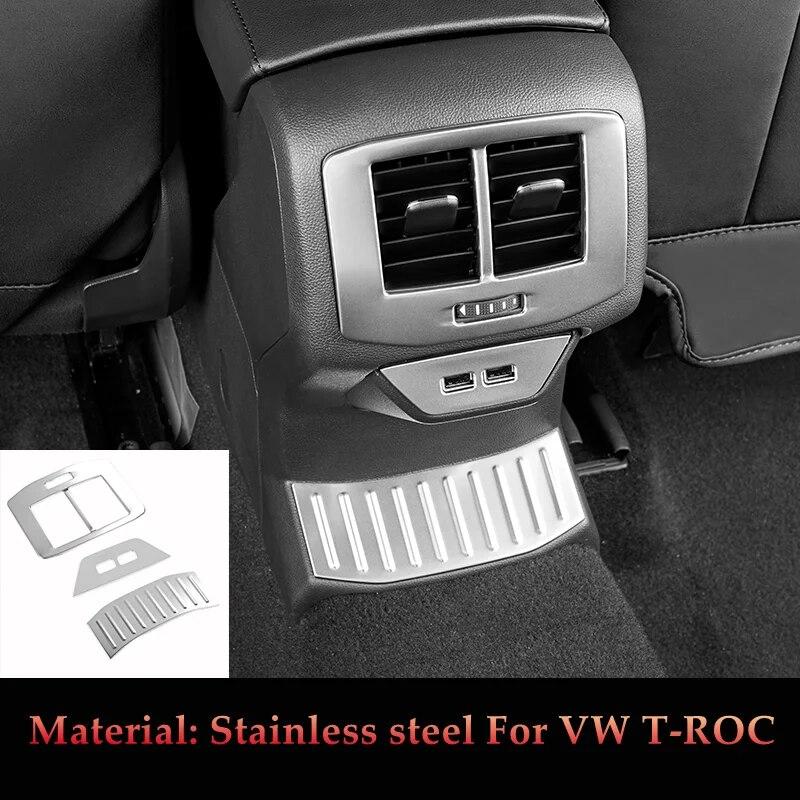 Для Volkswagen T-Roc T ROC 2017 2018 аксессуары внутренний подлокотник заднее вентиляционное отверстие крышка из нержавеющей стали накладка розетка переменного тока панель