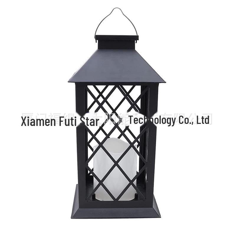 Solar Retro Palace Lantern with Flickering LED Candle for Outdoor Lawn and Garden Decoration