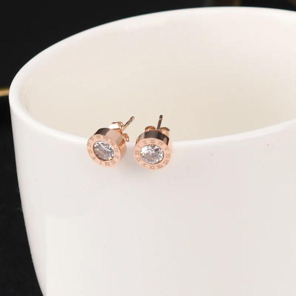 Micro Inlay Rhinestone Roman Numerals Stud Earring Earrings Hip Hop Men Zircon Earrings Korean Style Stainless Steel
