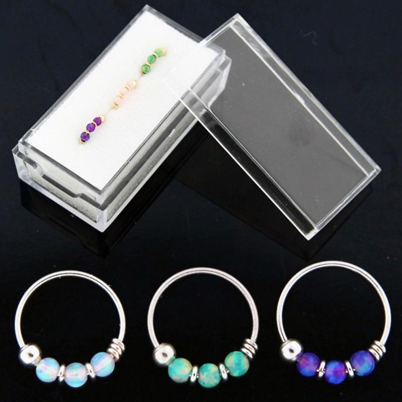 KODY PIERCING Кольцо-обруч в носу из желтого золота 9 карат с опалом и камнями, 3 шт. в коробке — качественный пирсинг