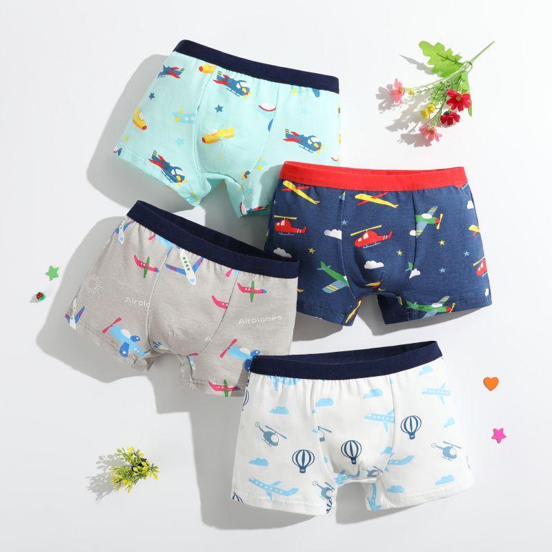 4pcs/Pack Boys Underwear Kids Cotton Boxer Cute Cartoon Training Boyshorts for Toddler Size 3-12 Years