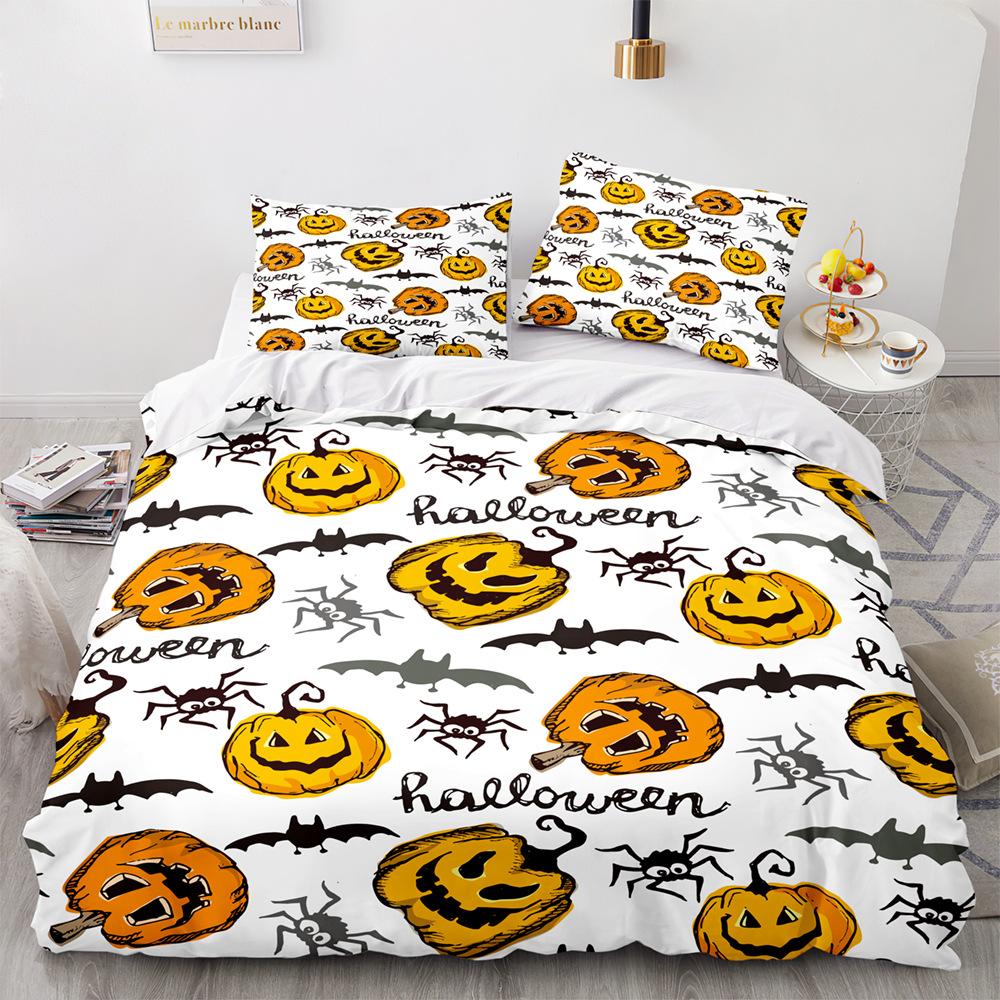 Halloween Duvet Cover Pumpkin Lantern Cartoon King Queen Twin Size Polyester Bedding Set For Kids Boys Girls Teens Bedroom Decor