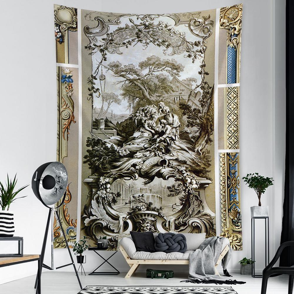 Винтажные дворцовые фигурки, гобелены, искусство, Египет, тапиз, принт, настенный фон, ткань, колдовство, декор в стиле бохо