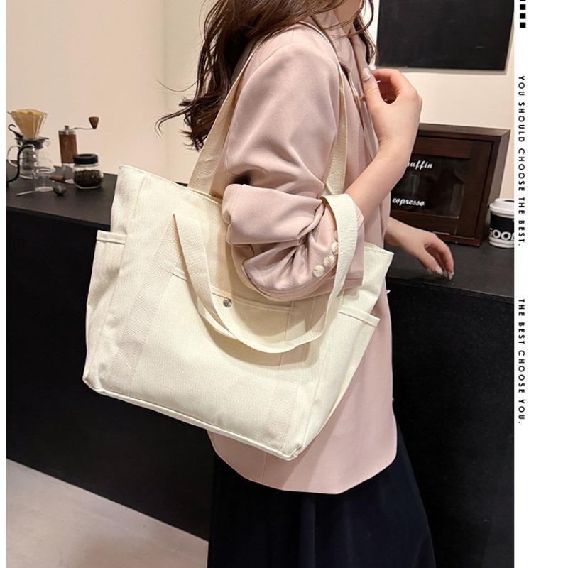 Холщовая сумка, женская сумка, сумка через плечо, универсальная сумка-тоут, большая вместимость для поездок на работу, сумка для репетиторства, несколько карманов