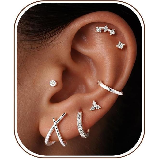 KISS WIFE CZ Stud Earrings Set for Women, Cubic Zirconia Stud Earrings in Multiple Sizes, Triangle Oval Heart Round Pearl Square Earrings,