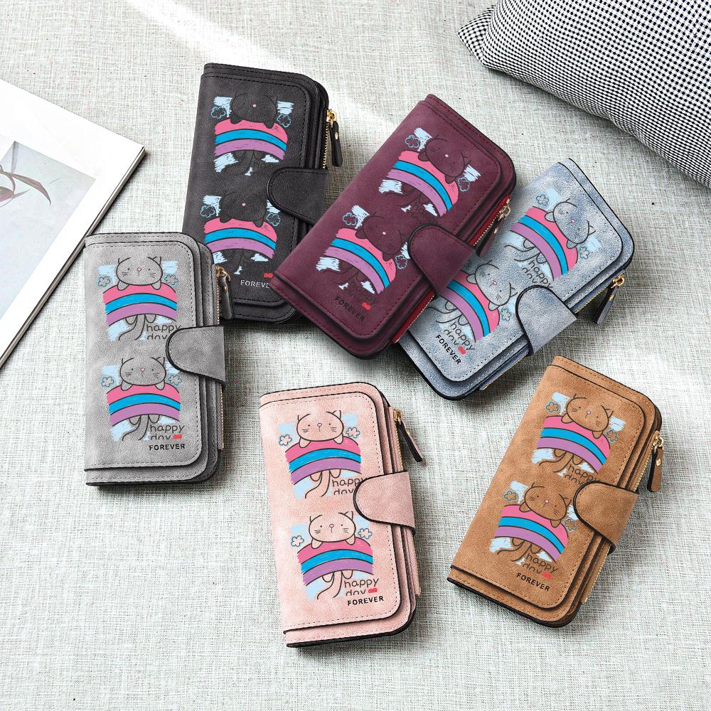 Cute Rainbow Cat Printed Long Wallet