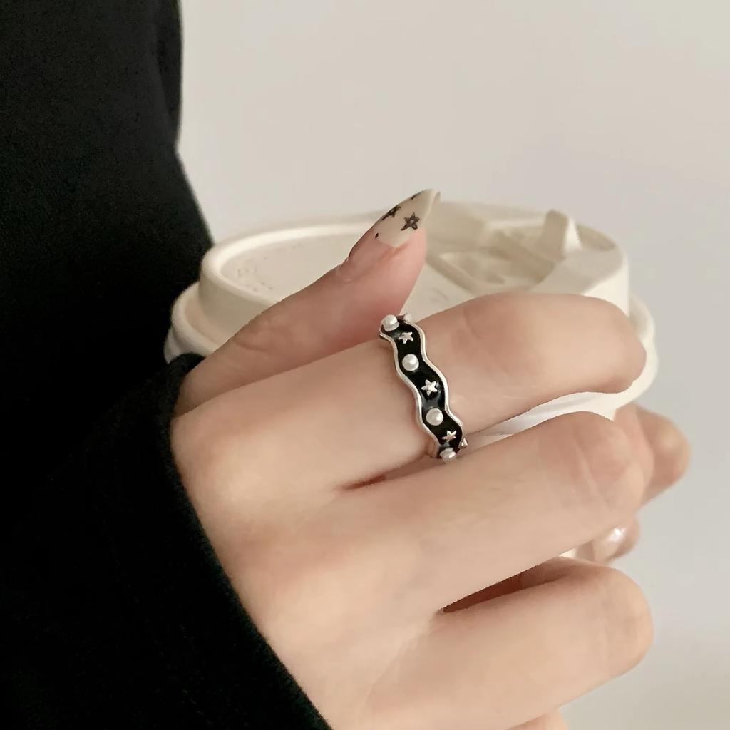 PANJBJ 925 Silver Golden Flower Rings For Women Drip Glaze Plant Irregular Adjustable Sweet Jewelry Gift