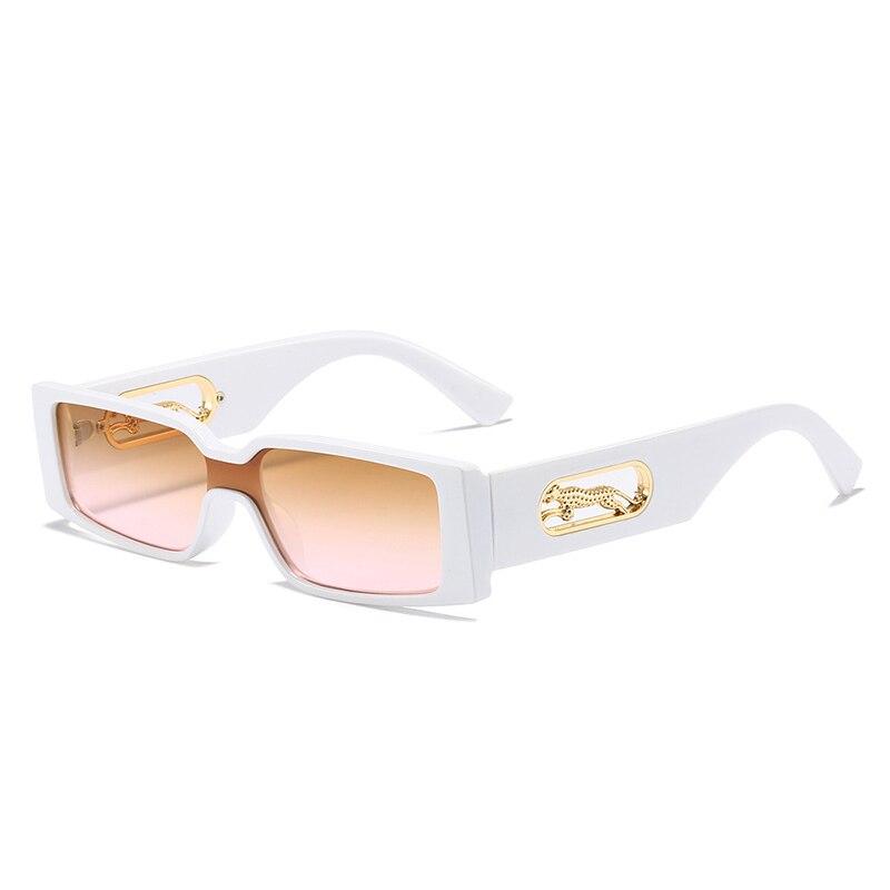Fashion Rectangle Sunglasses Women Candy Colors Gradient Eyewear Shades UV400 Vintage Metal Cheetah Decoration Sun Glasses EMA