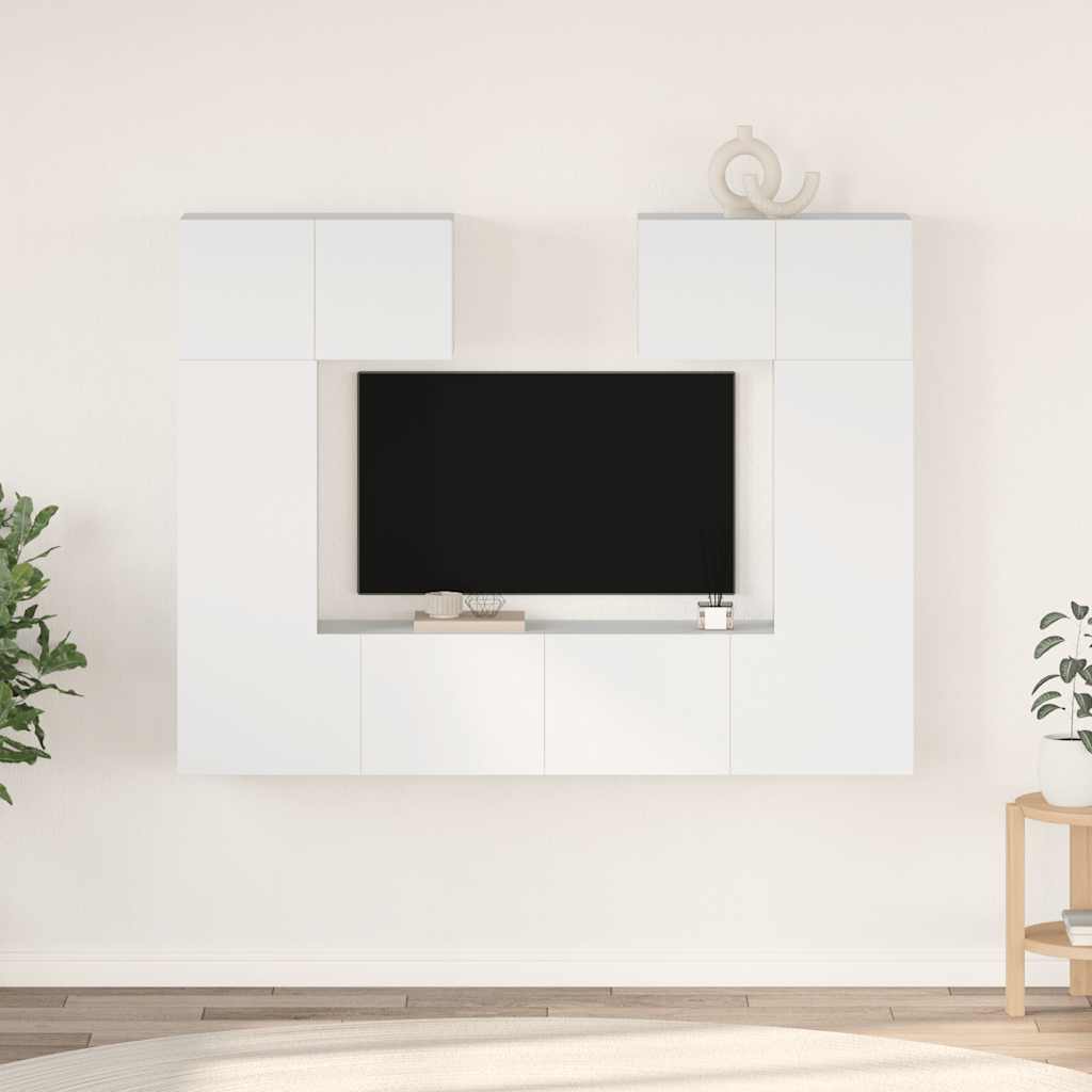 6 Piece Wall Mounted TV Cabinet Set White Particleboard