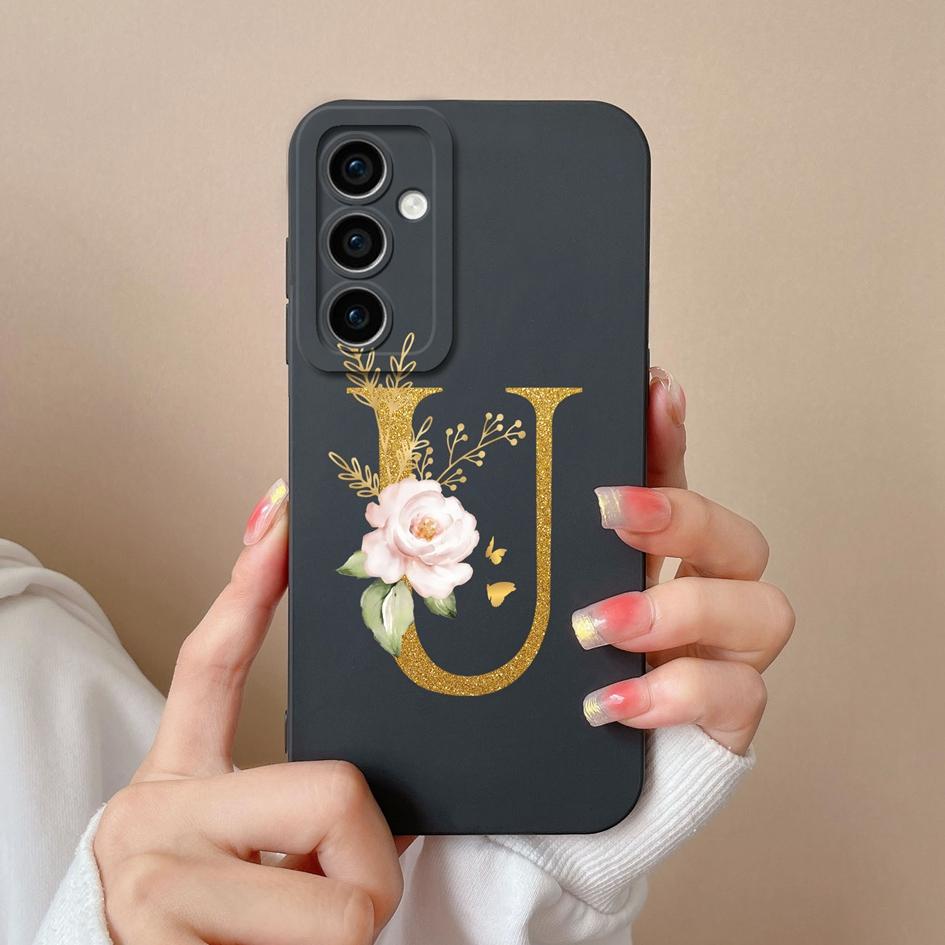 For Samsung Galaxy A35 F15 S24+ A15 S24 Ultra M15 A55 Back Cover Popular Flower Letters Cases Screen Protector Anti Drop Luxury Phone Bags For Samsung