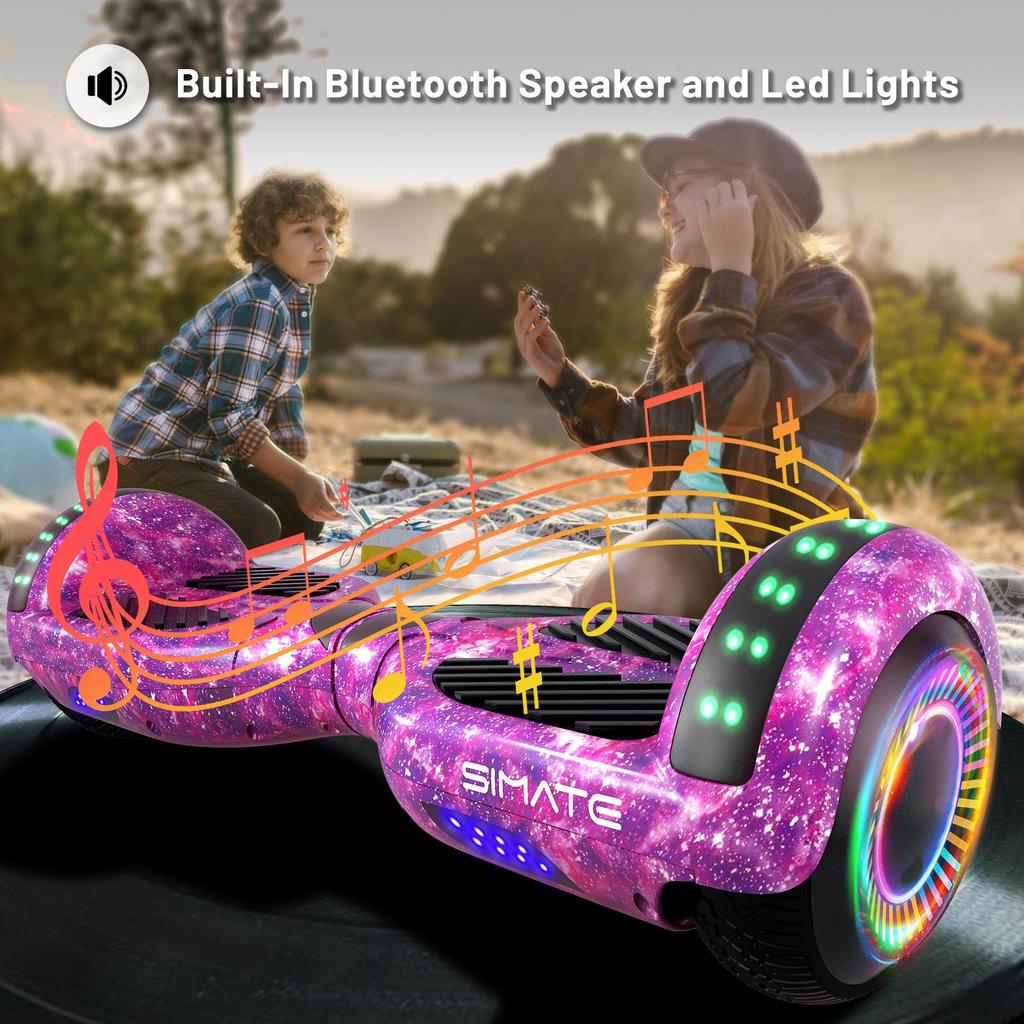 Гироскутер, 6,5" Самобалансирующийся скутер Гироборд с колесами, Bluetooth-динамик Светодиодные фонари для детей и взрослых