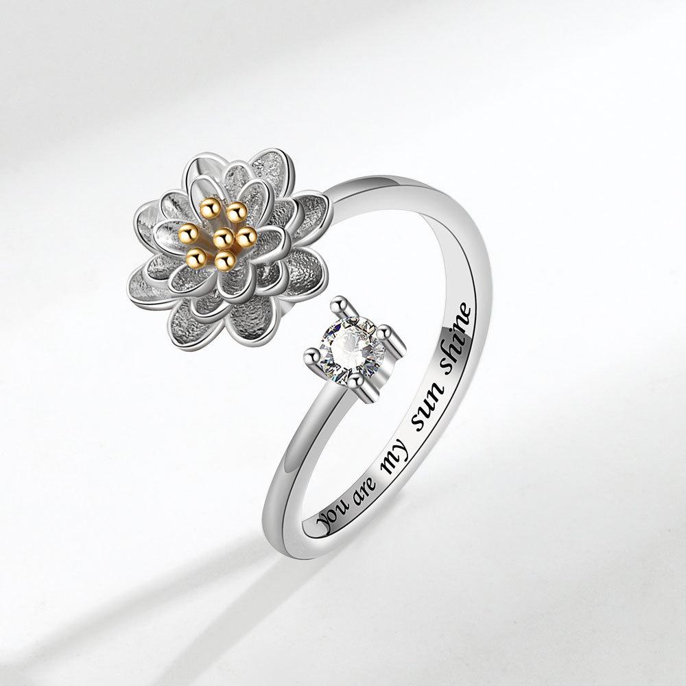 Rotating Ring Lettering Adjustable Relief Opening Ring Zircon Ring Female