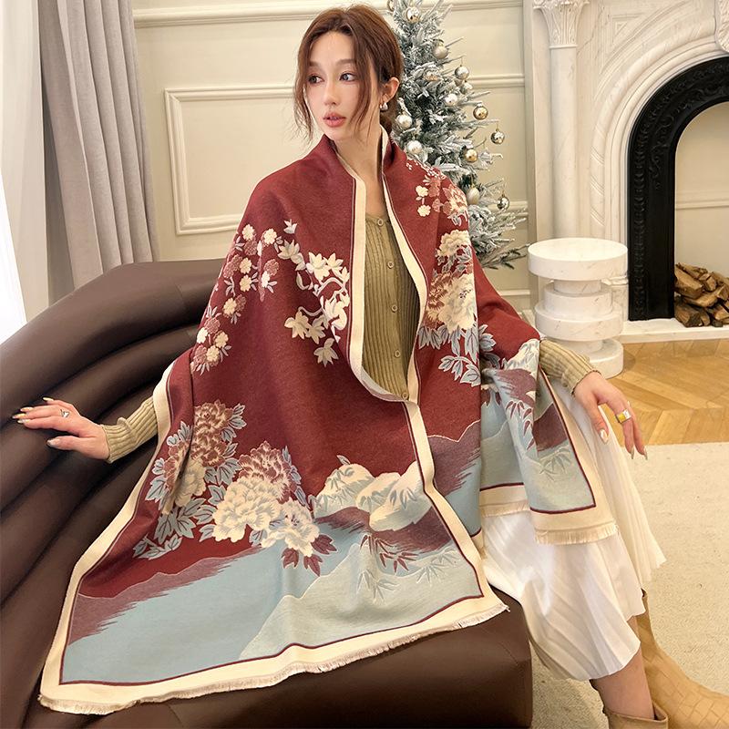 Korean Printed New Fashionable Imitation Cashmere Scarf, Student Dual-purpose Air-conditioned Shawl, Thickened Double-sided Scarf