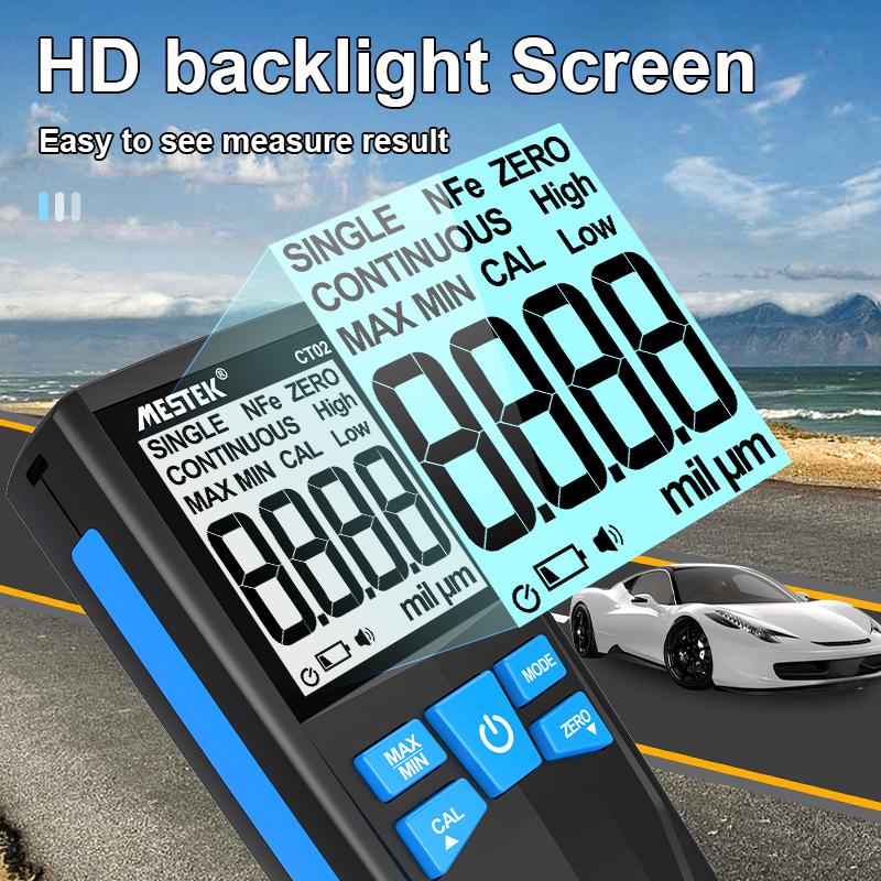 Толщиномер покрытия 0,1 мкм/0-1500 Тестер толщины автомобильной краски Измерительный FE/NFE Русский ручной инструмент для покраски