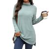 New Solid-color High-neck Loose Long-sleeved Slit T-shirt Top for Women In Autumn and Winter