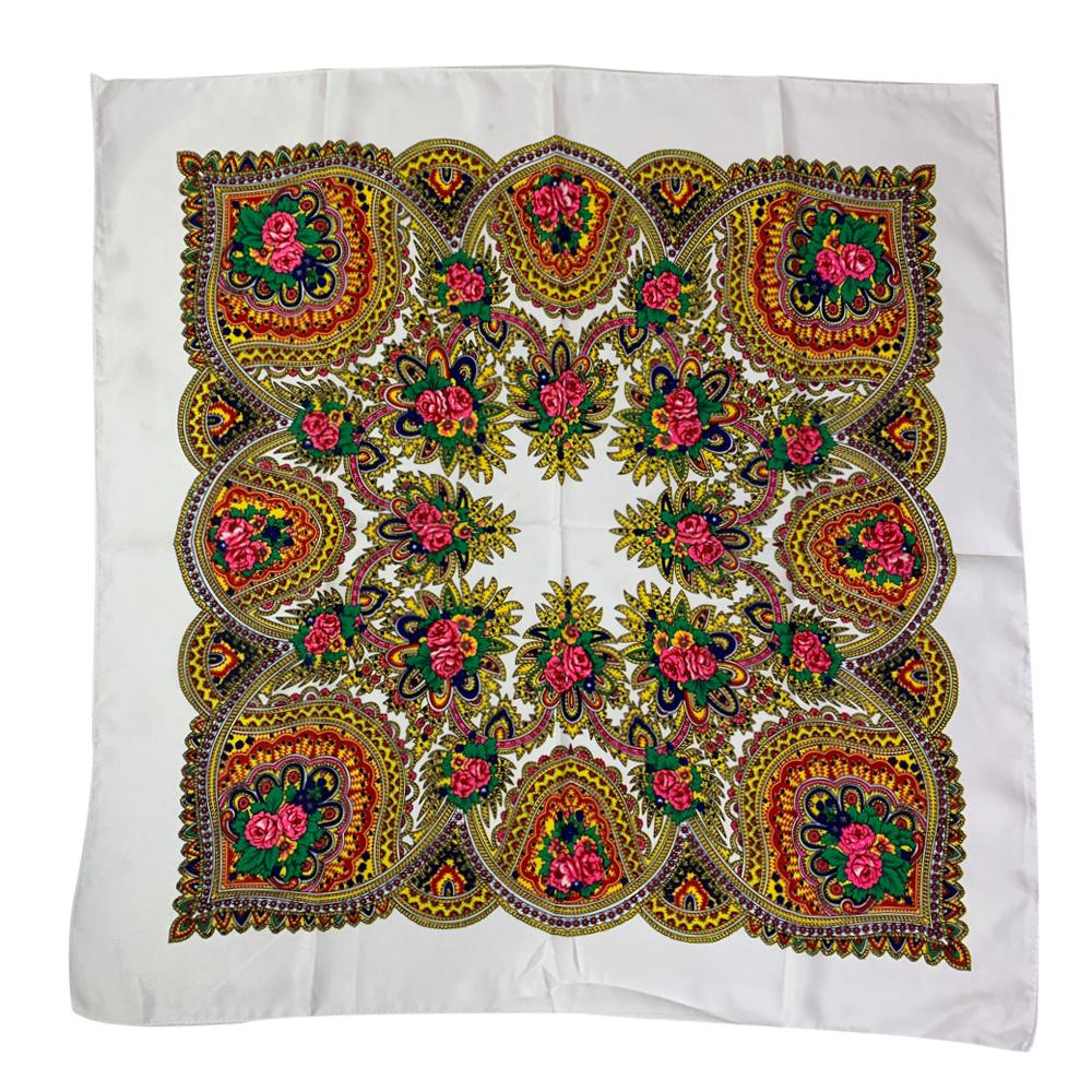 70*70см Русский квадратный платок Женский Роскошный с цветочным принтом Бандана Шаль Женская Повязка на голову Платки Бабушкин платок