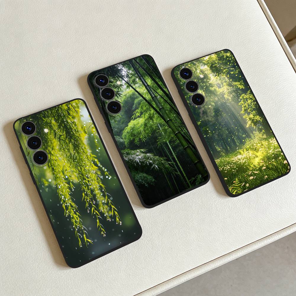 Весенне-зеленый пейзаж Для Samsung S25,S24,S21,S22,S23,S30,Ultra,S20,Plus,Fe,Lite,Note,10,9,5G Черный чехол