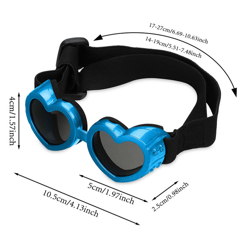 1PC Cute Heart-shaped Pet Travel Sunglasses Waterproof UV Protection Small Dog Cat Goggles With Adjustable Strap