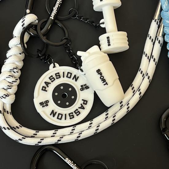 Fitness Keychain Weightlifting Fitness Equipment Charm with Keyring Weight Plate Dumbbell Key Chain Bag Backpack Charm Gift for Gym Enthusiasts