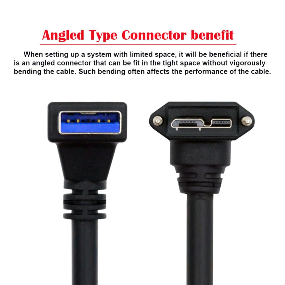 Xiwai 90-градусный USB A папа-хост к штекеру с фиксирующими винтами и передачей данных 5 Гбит/с для дисковых камер, угловой 3.0 Micro-B 3.0 панельный, кабель, 25 см,