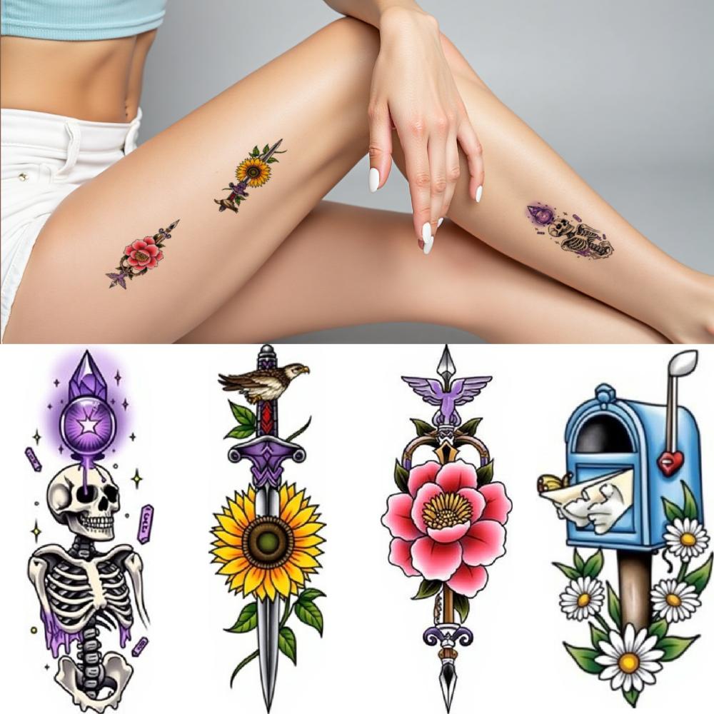 28pcs Temporary Tattoo Waterproof Long-lasting Body Stickers Battle Axe Tattoo Hot Air Balloon Illustration For Men Shoulders