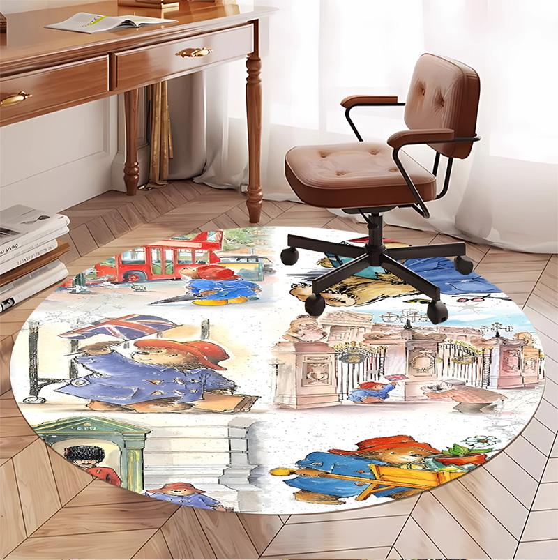 Paddington Bear Pattern Round Rug, Indoor/Outdoor Mat, for Picnic, Gameroom, Bedroom, Office, Living Room, Home Decor Carpet, Birthday Gift