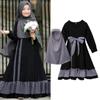 Islamic Muslim Baby Kids Girls Mixed Colors Bowknot Pleated Abaya with Hijab for 1-10 Years