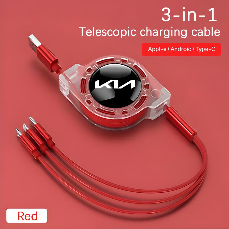 AANJ1 Car Mobile Phone Charging Cable 3-in-1 interface Charger For KIA K3 Sportage Carnival K5 Seltos Pegas KX1 EV5 Sonet EV6 K4 EV3