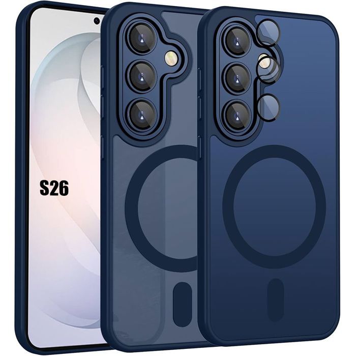 Coque Hybride - BOOLING - pour Samsung Galaxy S26 - avec Anneau Magnétique et Vitre Caméra - Bleu Marine