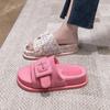 2025 Summer New Height-increasing and Thin One-word Slippers Korean Version Color Matching Beach Thick-bottomed Cool Slippers Flat-heeled Slippers Wo