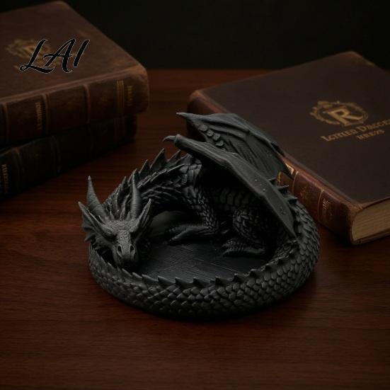 Ring Storage Tray 3D Printed Dragon Jewelry Tray Coiled Figurine Key Bowl Fantasy Necklace Display Stand Desktop Organizer for Earrings Necklaces,