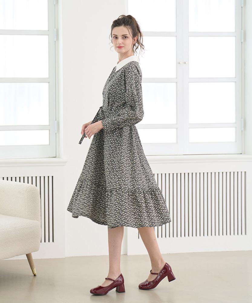 L By L Black Flower White Collar Raglan Dress