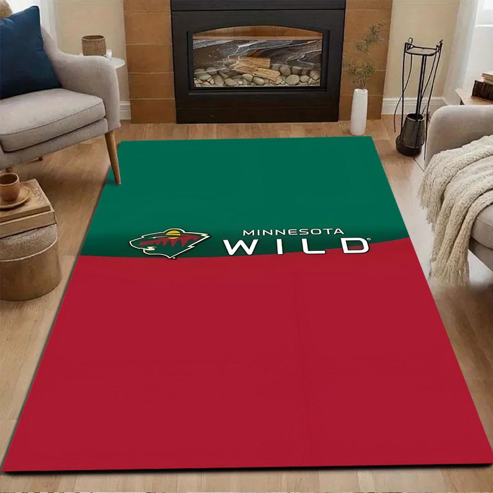 Ковер с узором «Логотип Minnesota Wild (зеленый и красный)», нескользящий коврик, подходит для диванов в гостиной и спальне